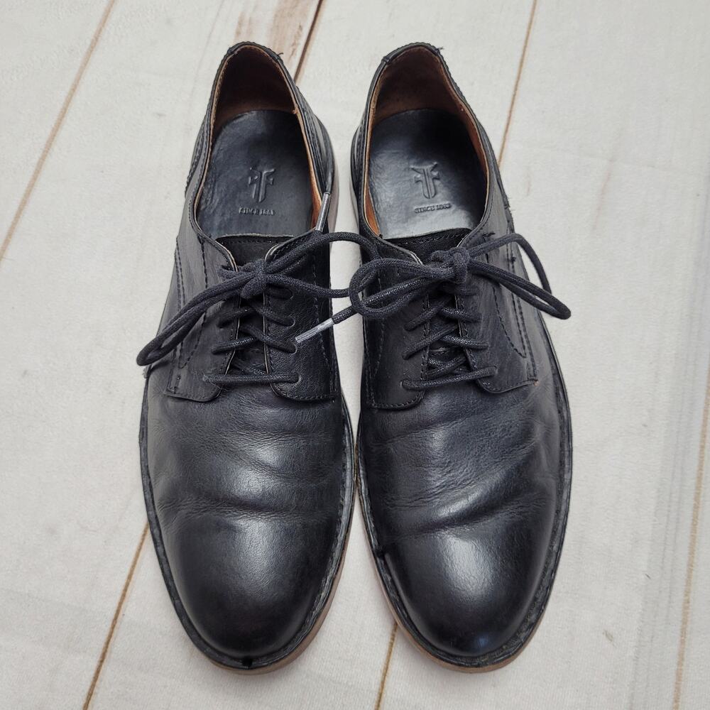Frye Mark black leather oxford dress shoes preppy old money retro office